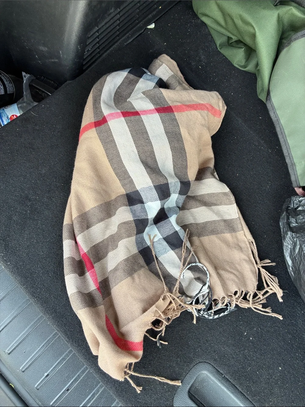 Burberry Beige Plaid Scarf with Black, Red and Cream Accents